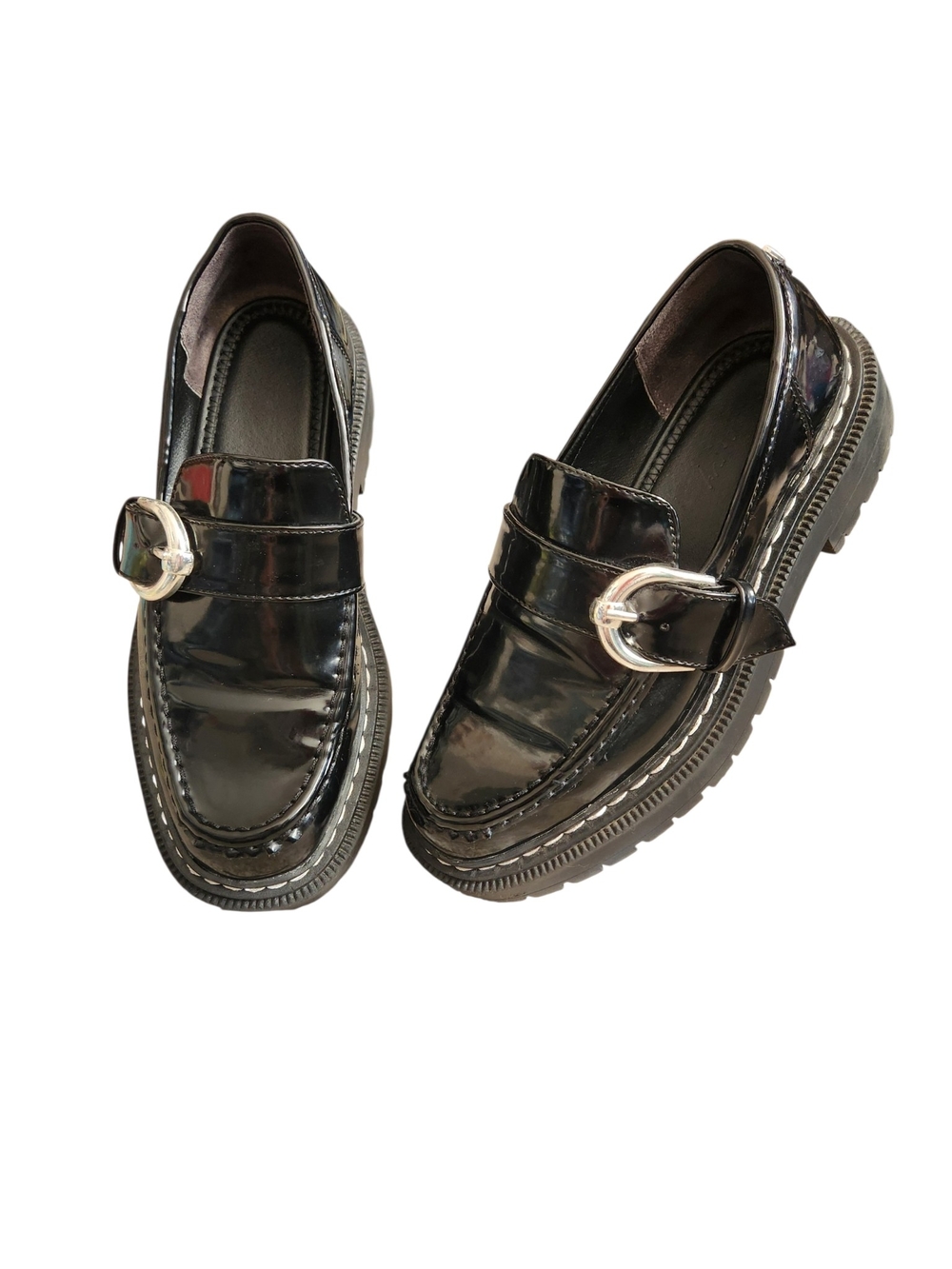 Circus by Sam Edelman Everly Black Patent Buckle Chunky Lug Sole Loafers Size 7M